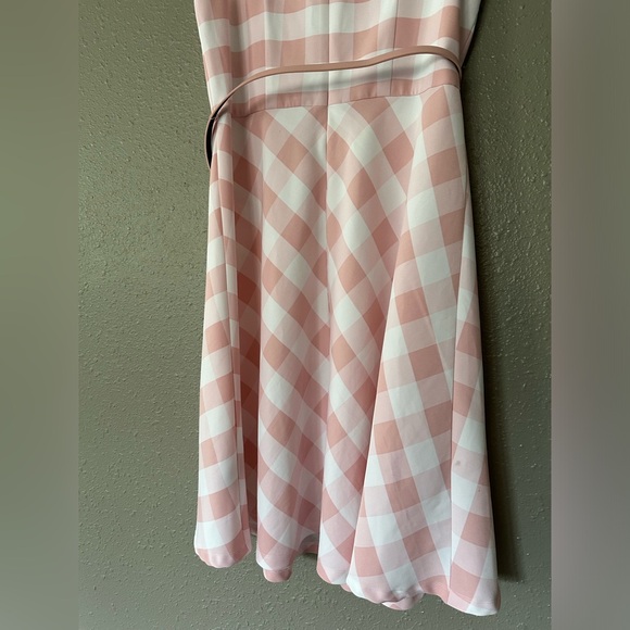 🎀 vintage Retro Pin up Gingham Pink and White Plaid Flare Sleeveless Dress 16 - Picture 3 of 13